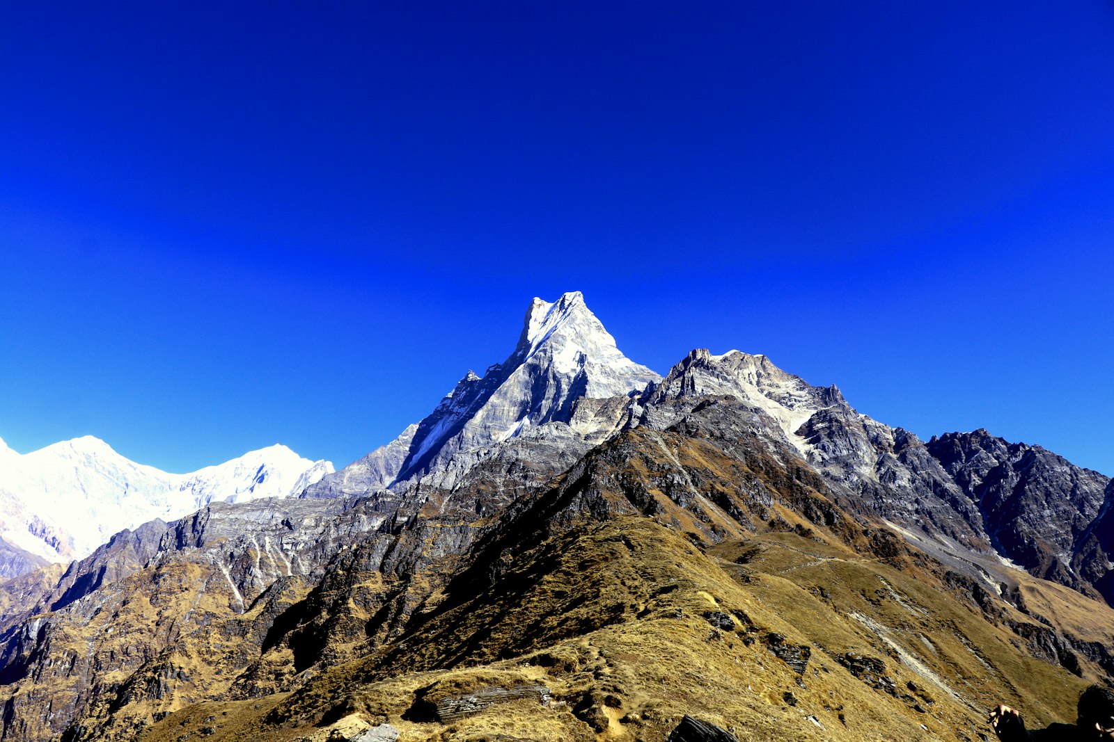The fishtail peak of Machhapuchhre seen from the Mardi Himal ridge