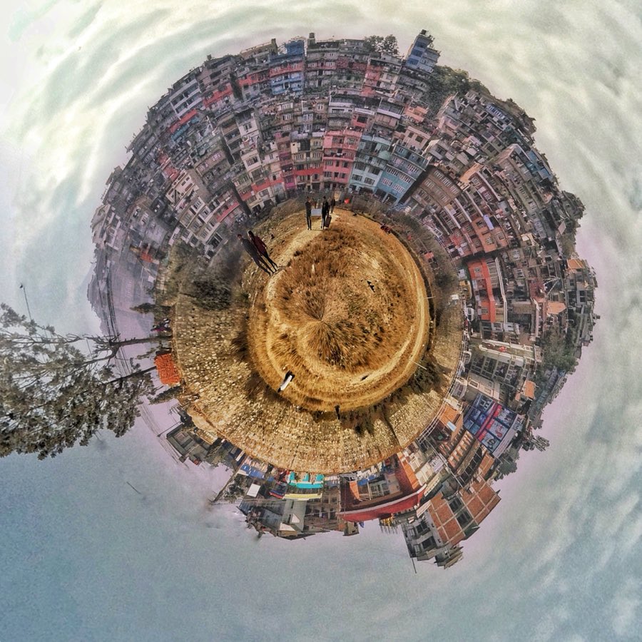 Historic Newar old town of Kirtipur with traditional brick houses and rooftops, Kathmandu Valley, Nepal